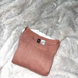 Pink, Sweater with White Dress Shirt Detail